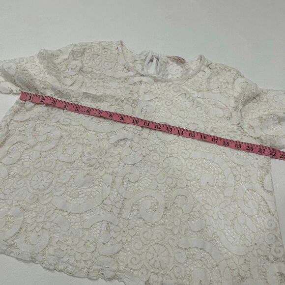 Nanette Lepore White Floral Lace Blouse XL Romantic Short Sleeve Boho Chic Top - Picture 6 of 6